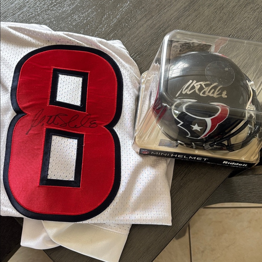 Vintage Reebok Matt Schaub Autographed Houston Texans Jersey & Mini Helmet